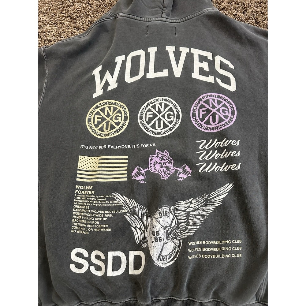 Darc Sport Wolves Athletic Pullover Hoodie Gray SSDD 035/1000 NFGU Men's Size XL - Picture 7 of 7